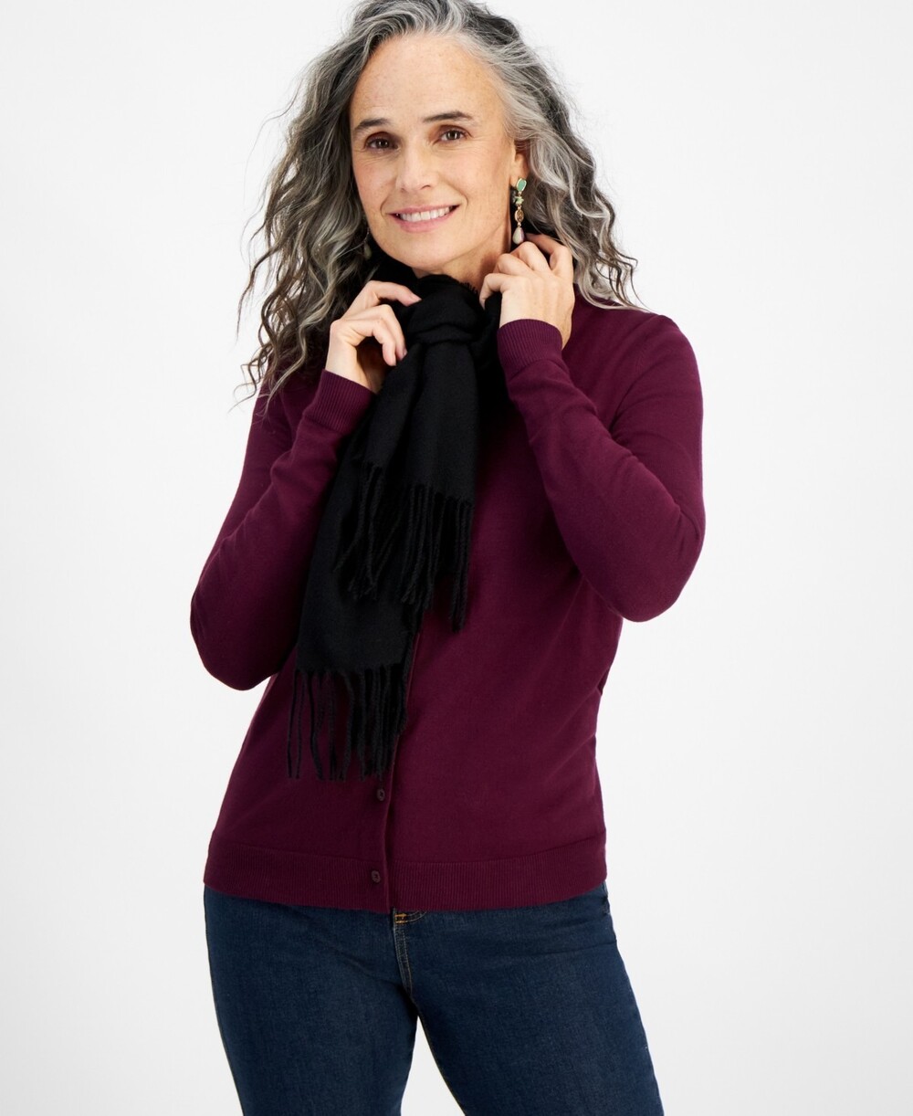 Style & Co Fringe Detail Solid Soft Wrap Women's One Size Black Neck Warmer